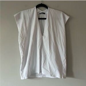 Zara white deep v-neck cap sleeve top women’s s